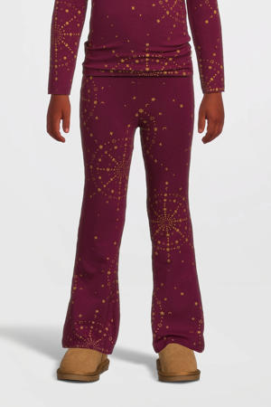 flared broek met all over print bordeauxrood/goud