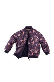 thumbnail: Paars en roze meisjes Z8 winterjas Beaudine van polyester met bloemenprint, lange mouwen, opstaande kraag en ritssluiting