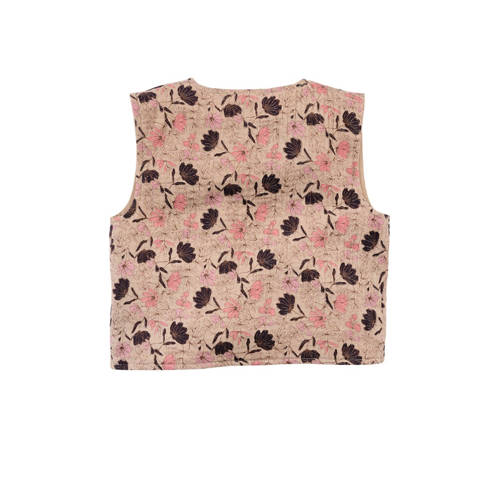 Z8 gilet Lieve zand roze Meisjes Katoen Openvallende hals Bloemen 86