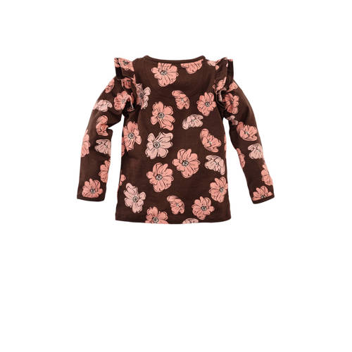 Z8 longsleeve Cici bruin roze Meisjes Stretchkatoen Ronde hals Bloemen 80