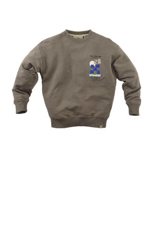 sweater Cesar met backprint taupe