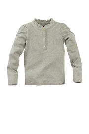 thumbnail: Lichtgroene meisjes Z8 longsleeve Dounia van sweat materiaal met effen, lange mouwen, opstaande kraag, knoopsluiting en textuur