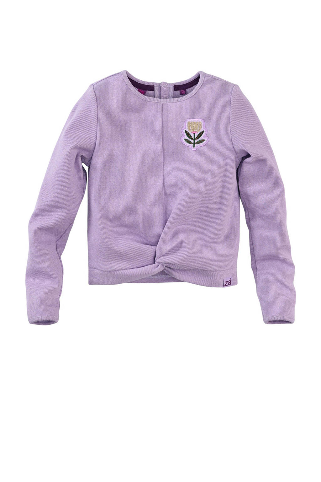 Lilakleurige meisjes Z8 longsleeve Lexi van katoen met printopdruk, lange mouwen, ronde hals, drukknoopsluiting en textuur