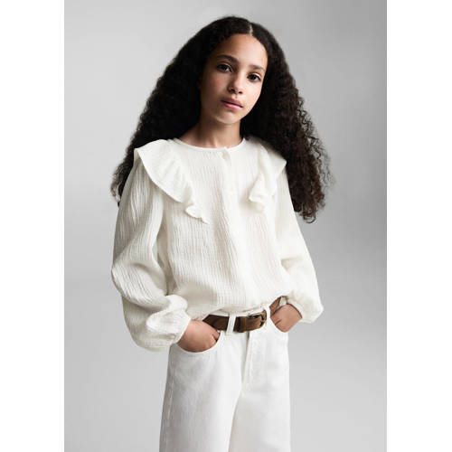 Mango Kids blouse wit Meisjes Katoen Ronde hals Effen 164