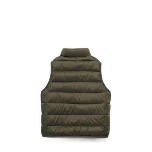 Mango Kids bodywarmer kaki Groen Jongens Polyamide Opstaande kraag Effen 110