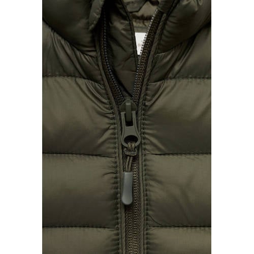 Mango Kids bodywarmer kaki Groen Jongens Polyamide Opstaande kraag Effen 110