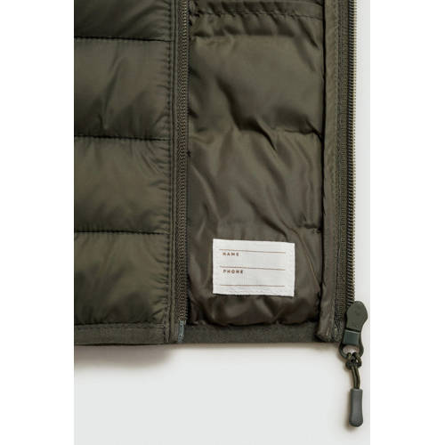 Mango Kids bodywarmer kaki Groen Jongens Polyamide Opstaande kraag Effen 110
