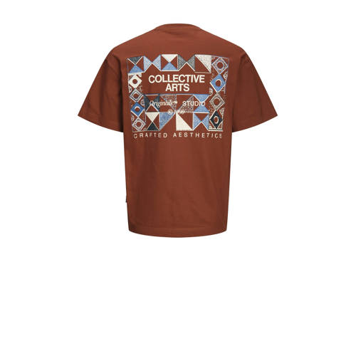 jack & jones JUNIOR T-shirt met backprint bruin Jongens Katoen Ronde hals 140