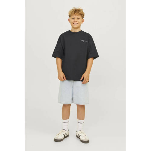 jack & jones JUNIOR T-shirt met backprint zwart Jongens Katoen Ronde hals 176