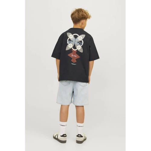 jack & jones JUNIOR T-shirt met backprint zwart Jongens Katoen Ronde hals 176