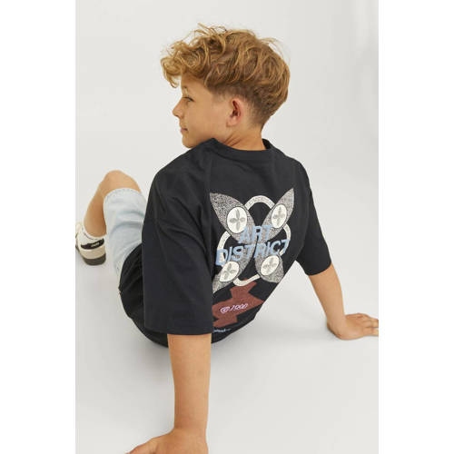 jack & jones JUNIOR T-shirt met backprint zwart Jongens Katoen Ronde hals 176