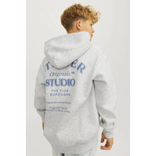 jack & jones JUNIOR sweater met backprint grijs blauw Backprint 176