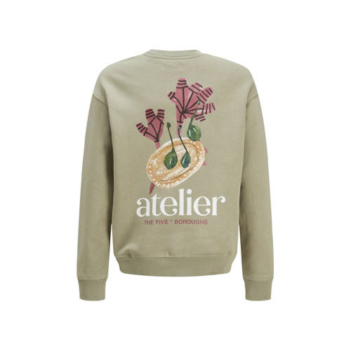 jack & jones JUNIOR sweater met backprint grijsgroen Backprint 152