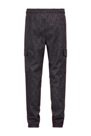 thumbnail: Grijze jongens Retour Jeans tapered cargo broek van polyester met elastische tailleband met koord en ruitenprint