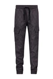 thumbnail: Grijze jongens Retour Jeans tapered cargo broek van polyester met elastische tailleband met koord en ruitenprint