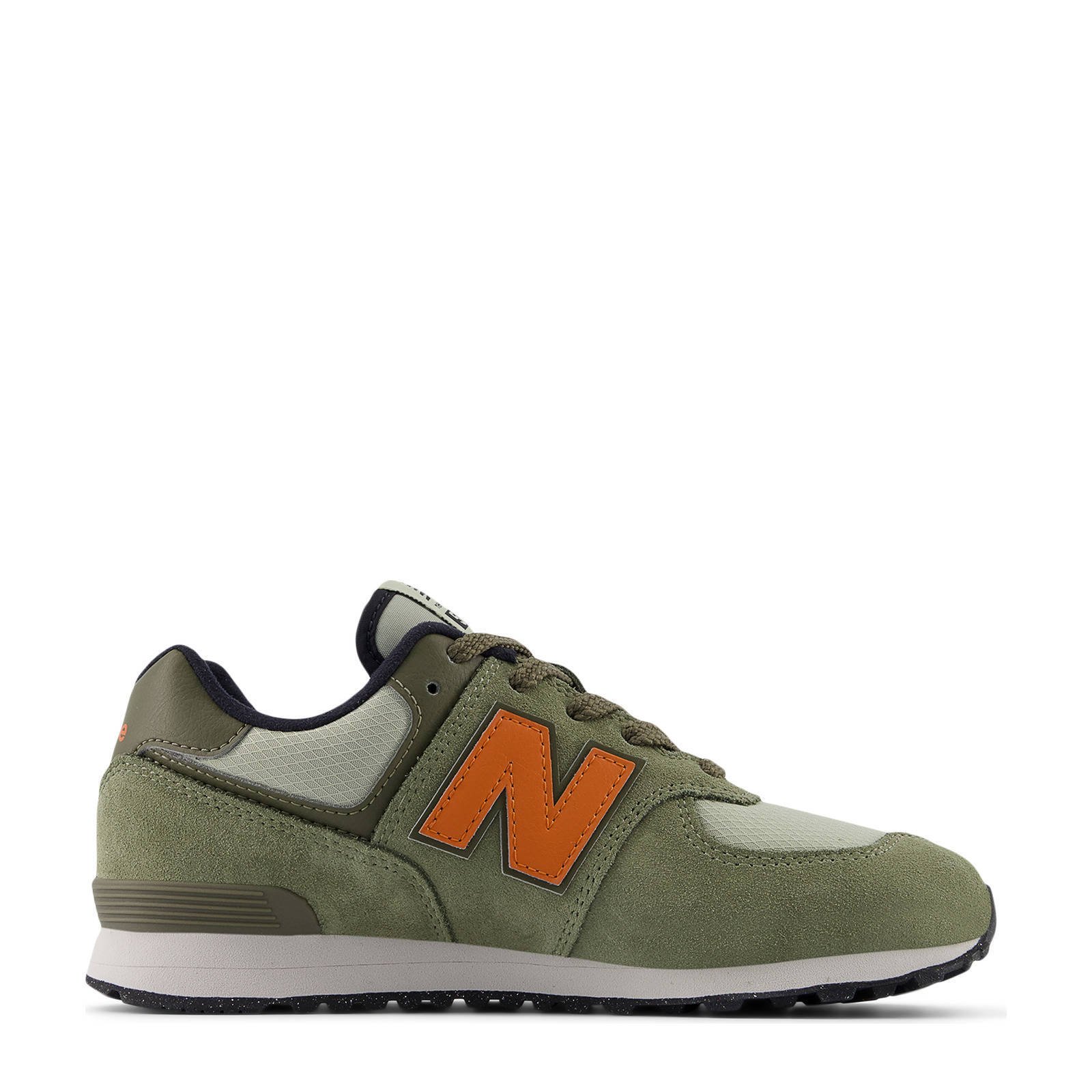 New Balance 574 sneakers kaki oranje kleertjes