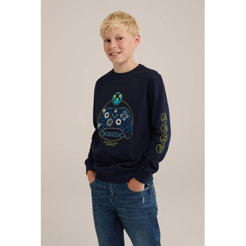 WE Fashion sweater donkerblauw Trui Printopdruk 170 176