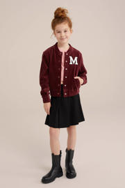 thumbnail: Roodbruine meisjes WE Fashion baseball jacket van katoen met effen, lange mouwen, ronde hals en knoopsluiting
