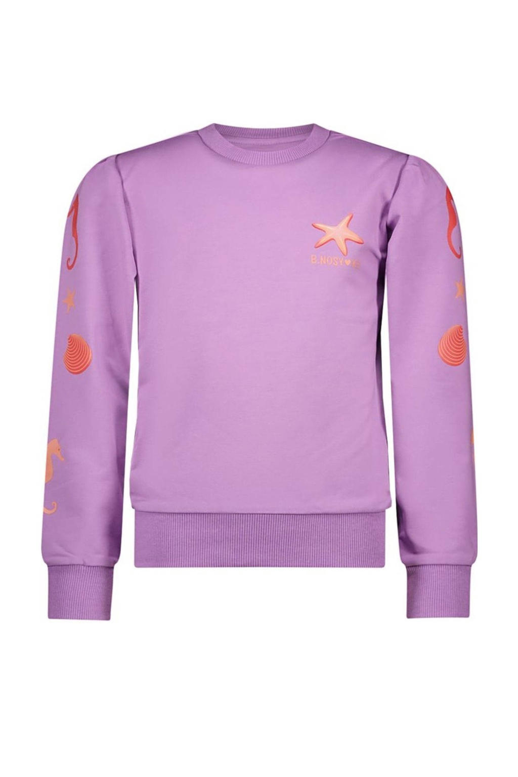 Paarse meisjes B.Nosy x sweater Scottie van stretchkatoen met printopdruk, lange mouwen, ronde hals en geribde boorden