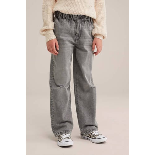 WE Fashion high waist straight fit jeans grey denim Grijs Effen 170