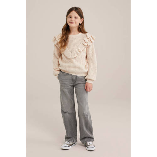 WE Fashion high waist straight fit jeans grey denim Grijs Effen 170