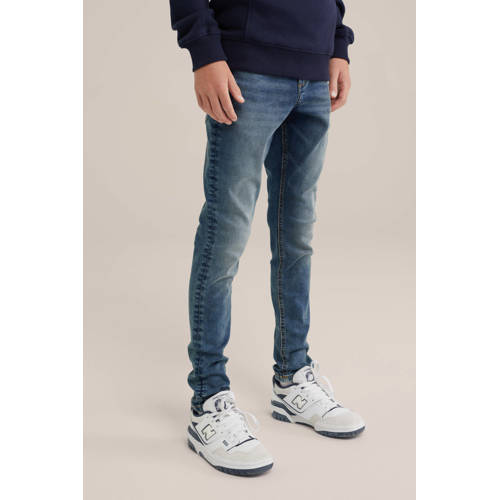 WE Fashion skinny jeans bright blue denim Blauw Jongens Stretchdenim Effen 116