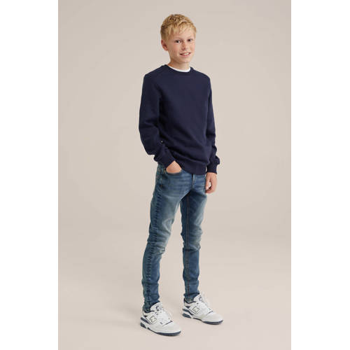 WE Fashion skinny jeans bright blue denim Blauw Jongens Stretchdenim Effen 116
