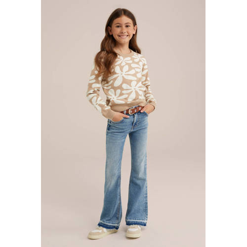 WE Fashion flared jeans used denim Blauw Meisjes Stretchkatoen Effen 176