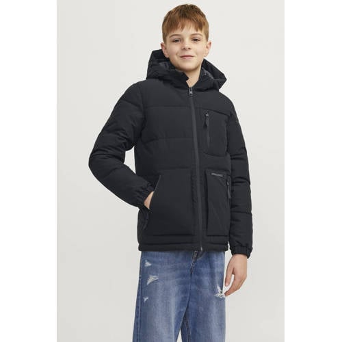 JACK & JONES JUNIOR gewatteerde winterjas JJEOTTO donkerblauw Jongens Polyester Capuchon