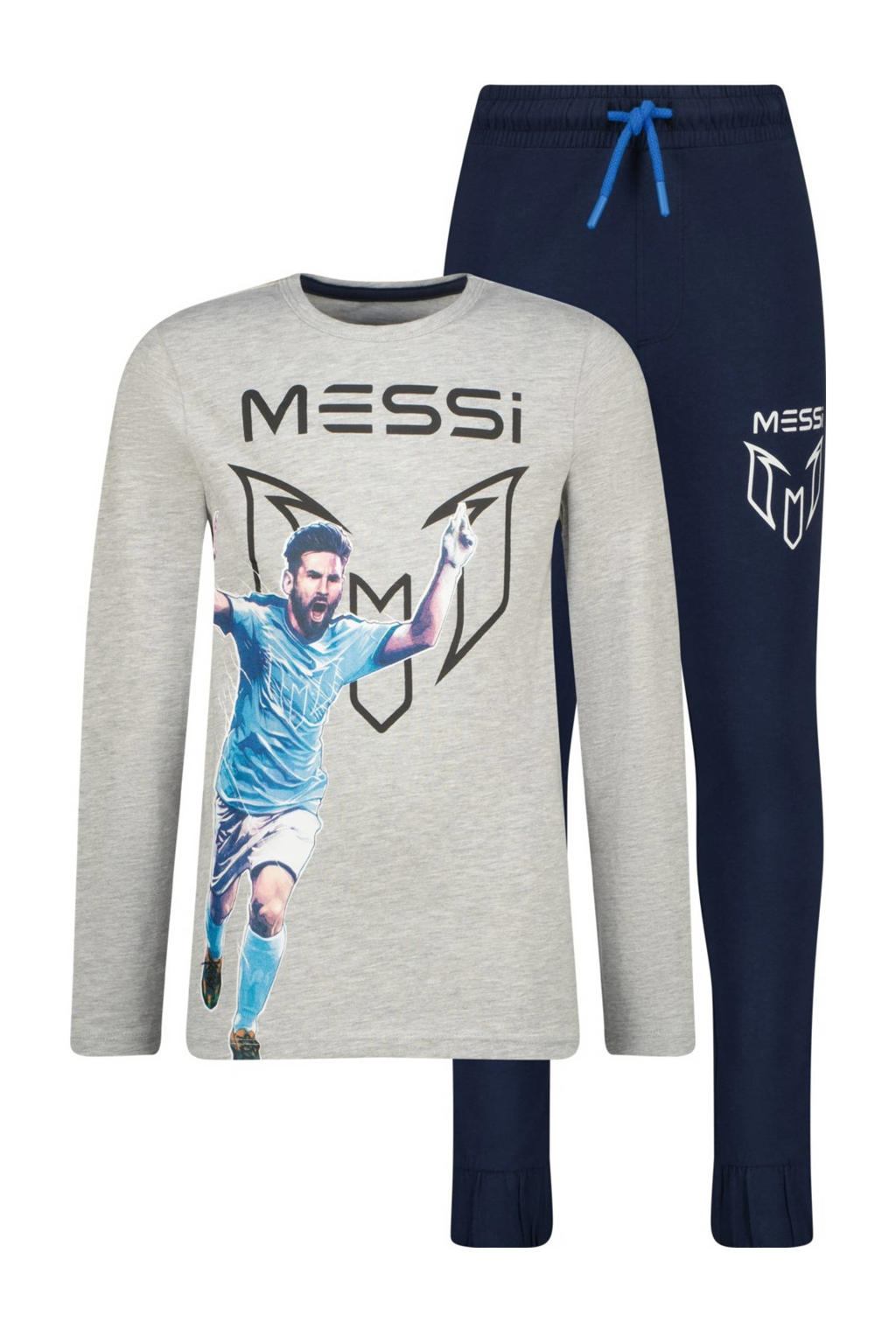 Messi pyjama Champ met printopdruk grijs melange/donkerblauw