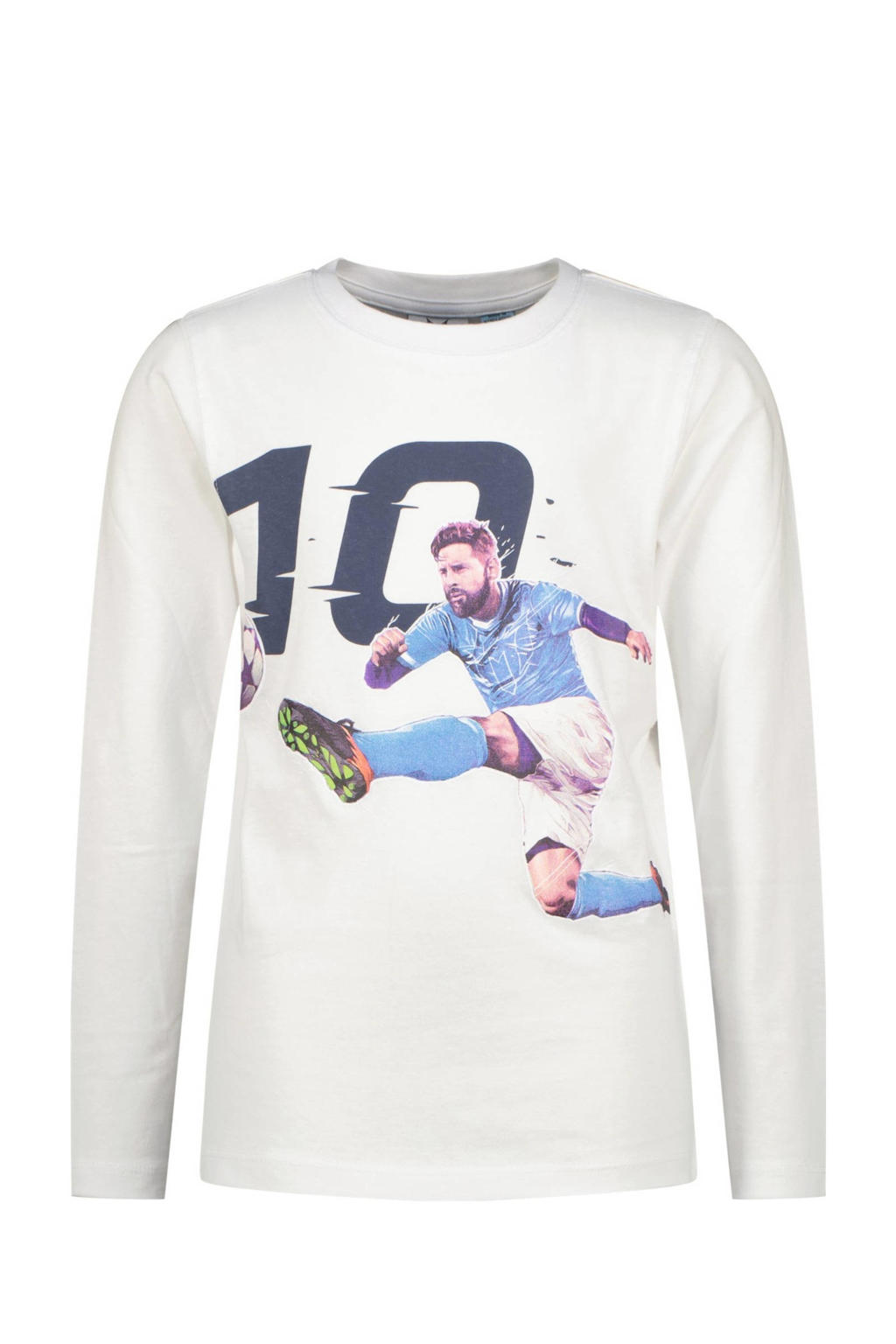 Witte jongens Messi longsleeve Goal van katoen met printopdruk, lange mouwen en ronde hals