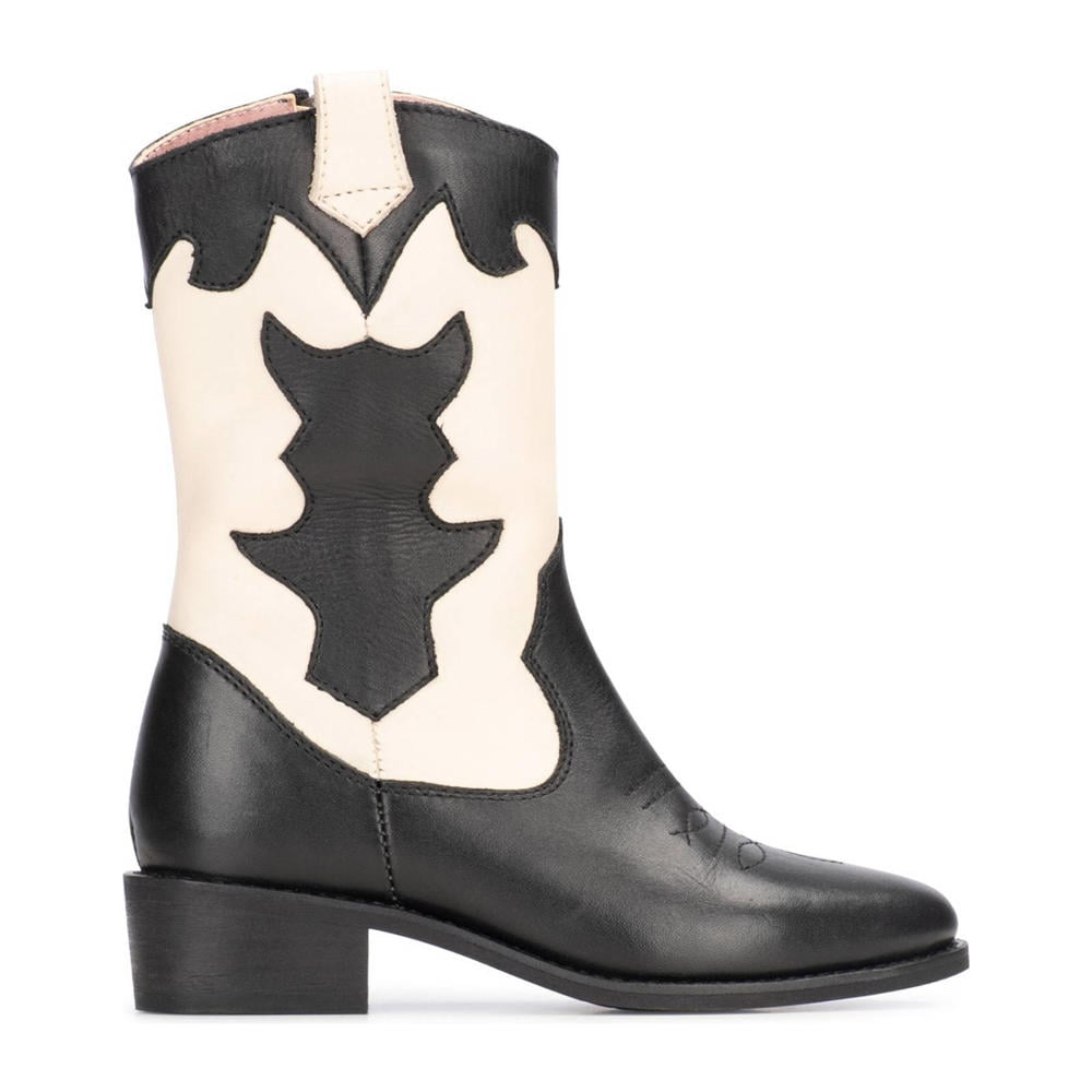 Zwart en beige meisjes PS Poelman Nolia leren cowboylaarzen met ritssluiting
