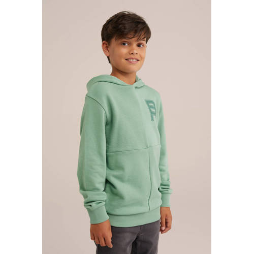 WE Fashion hoodie lichtgroen Trui Jongens Katoen Capuchon Effen 122 128