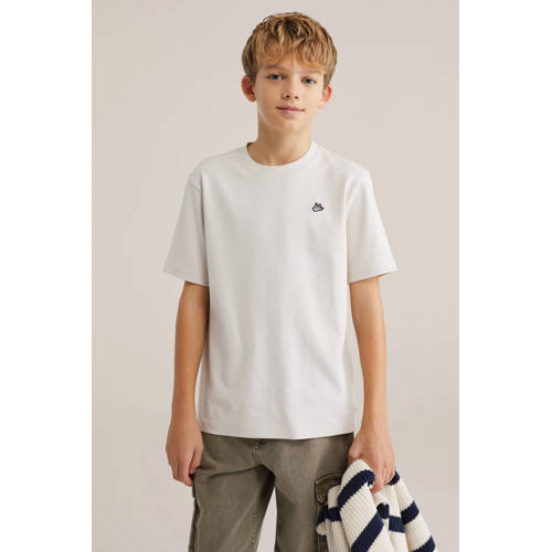WE Fashion Blue Ridge T-shirt ecru Jongens Katoen Ronde hals Effen - maat 98/104 afbeelding