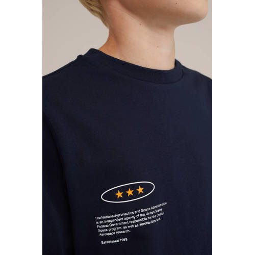 WE Fashion sweater met printopdruk donkerblauw Printopdruk 158 164