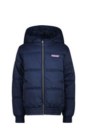 thumbnail: Blauwe meisjes Vingino gewatteerde winterjas Timbly van nylon met effen, lange mouwen, capuchon en ritssluiting