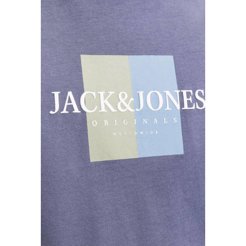 jack & jones JUNIOR T-shirt met printopdruk paarsblauw Jongens Katoen Ronde hals 140