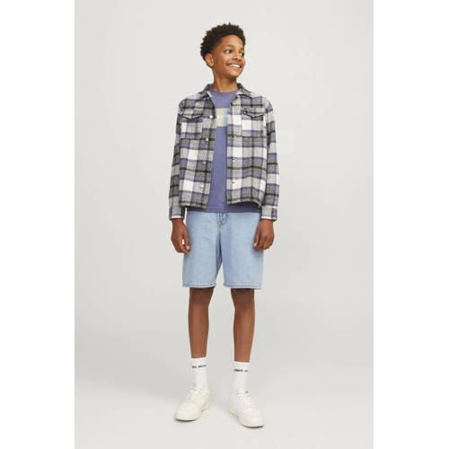 jack & jones JUNIOR T-shirt met printopdruk paarsblauw Jongens Katoen Ronde hals 140