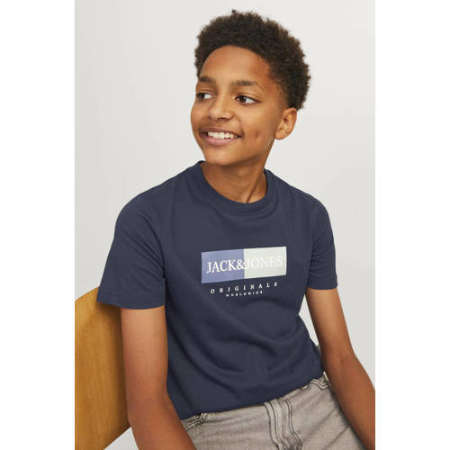 jack & jones JUNIOR T-shirt met printopdruk donkerblauw Jongens Katoen Ronde hals 152