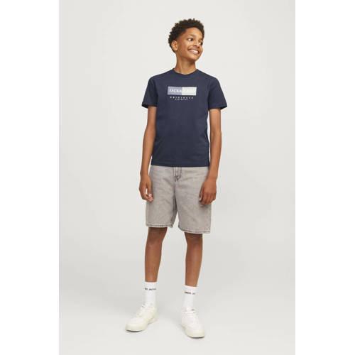 jack & jones JUNIOR T-shirt met printopdruk donkerblauw Jongens Katoen Ronde hals 152