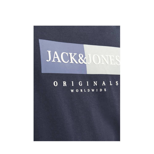 jack & jones JUNIOR T-shirt met printopdruk donkerblauw Jongens Katoen Ronde hals 152