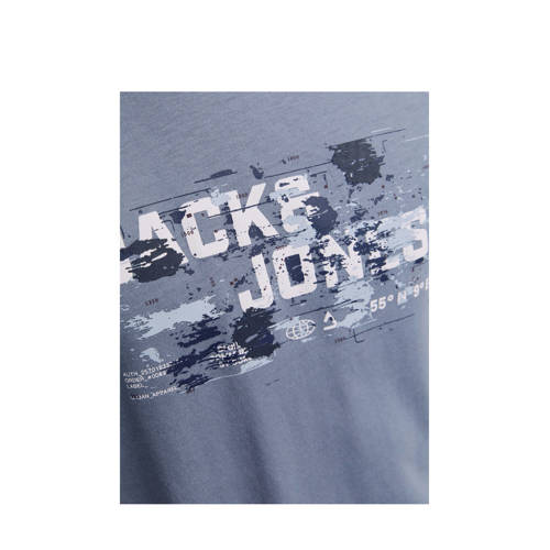 jack & jones JUNIOR T-shirt met printopdruk grijsblauw Jongens Katoen Ronde hals 152