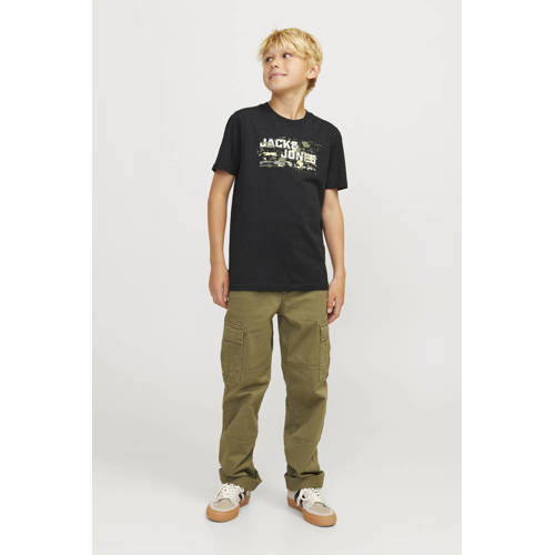 jack & jones JUNIOR T-shirt met printopdruk zwart Jongens Katoen Ronde hals 164