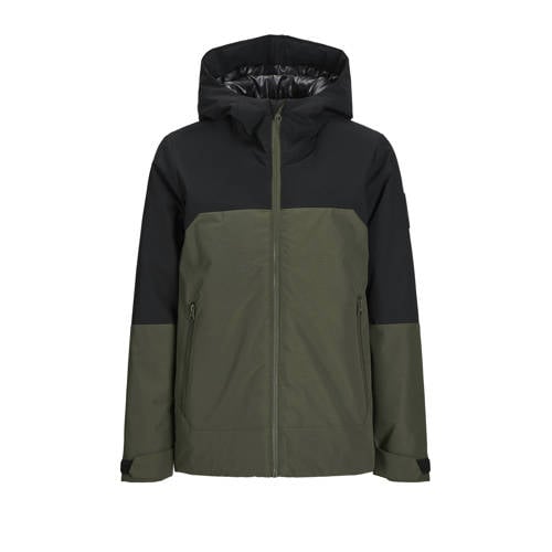 JACK & JONES JUNIOR gewatteerde winterjas JCOAIDEN TRANSITIONAL donkergroen/zwart Jongens Polyester Capuchon