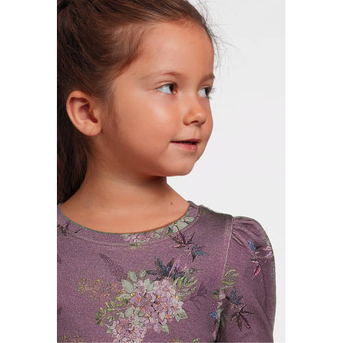 name it MINI gebloemde longsleeve paars Meisjes Stretchkatoen Ronde hals 92