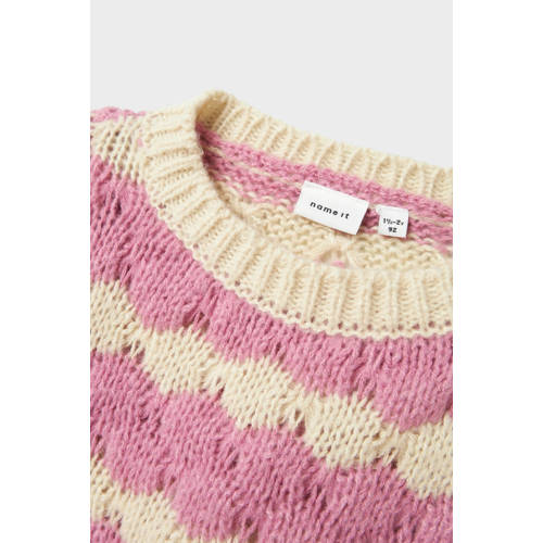 Name it MINI gebreide trui roze Meisjes Polyester Ronde hals Streep 122 128
