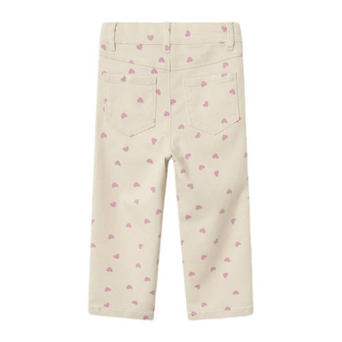 name it MINI regular fit broek NMFROSE met hartjes ecru roze Meisjes Katoen 98