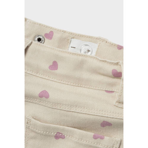 name it MINI regular fit broek NMFROSE met hartjes ecru roze Meisjes Katoen 98