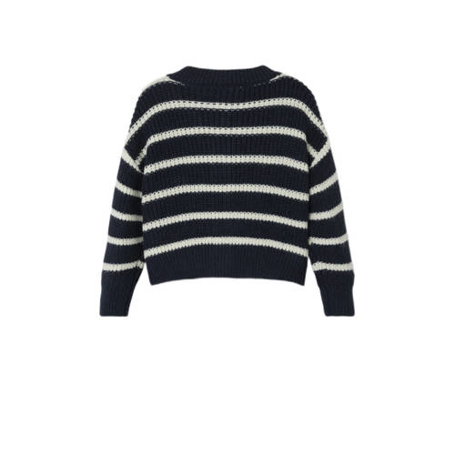 name it MINI gestreept vest donkerblauw ecru Meisjes Acryl V-hals Streep 92