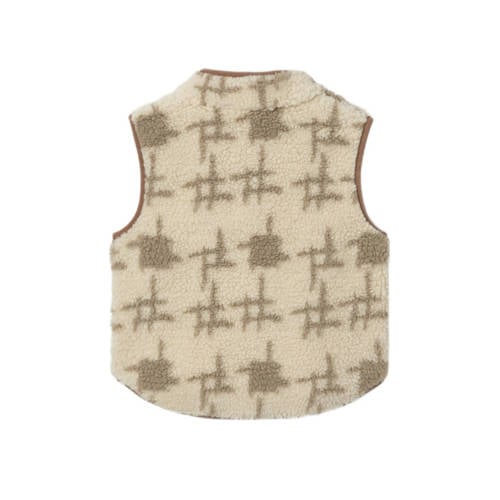 Name it MINI gilet NMMNAK met all over print beige bruin Jongens Teddy Ronde hals 122 128